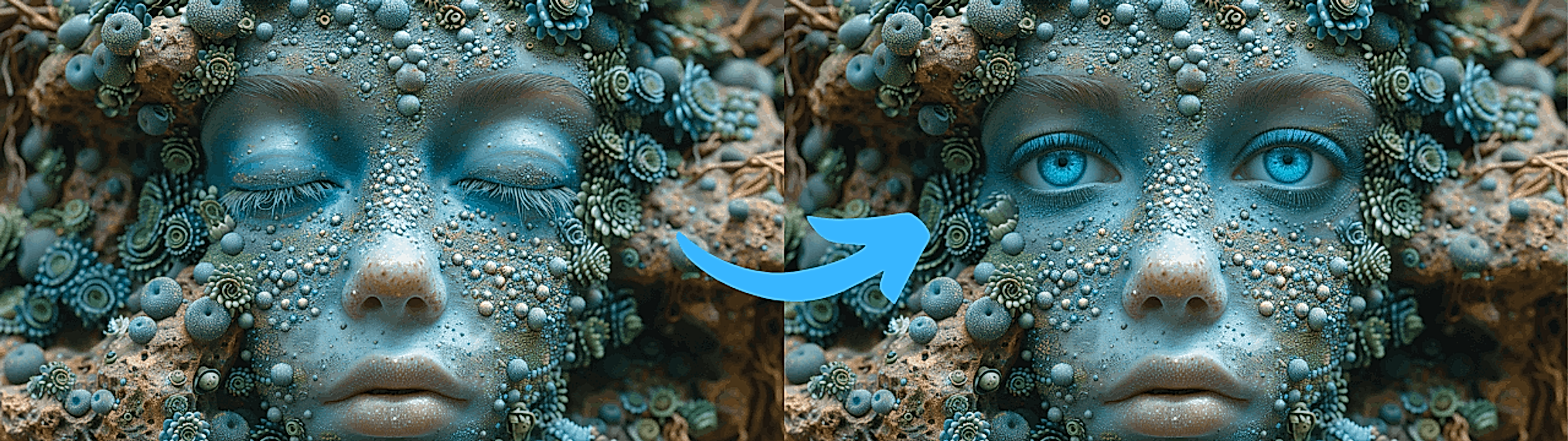 Midjourney 2 Example of changing just the eyes in the image using Vary Region.