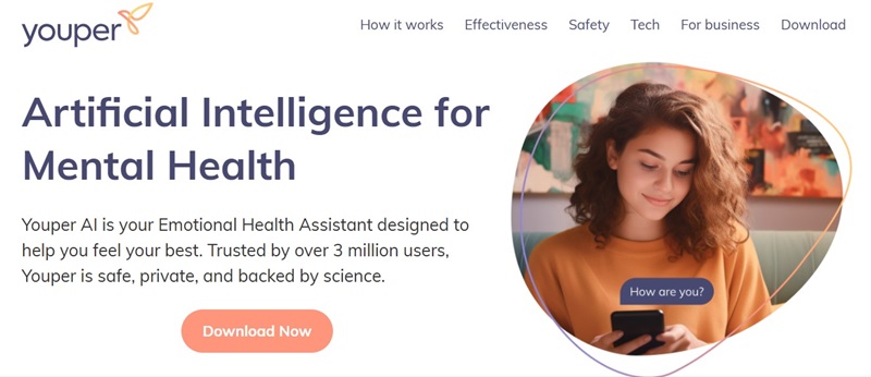 بهترین هوش مصنوعی روانشناسی 6 Youper درمانگر هوش مصنوعی شخصی برای اضطراب و خلق