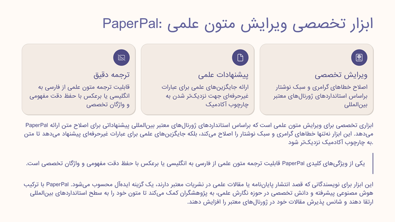 هوش مصنوعی برای نوشتن تحقیق و پایان نامه 5 هوش مصنوعی نوشتن پایاننامه PaperPal
